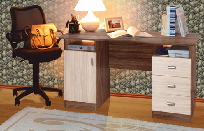 Стол письменный 2-х тумбовый (о) (лдсп, лдсп-ясень шимо темный,  ясень шимо темный, ясень шимо светлый (Олмеко) )